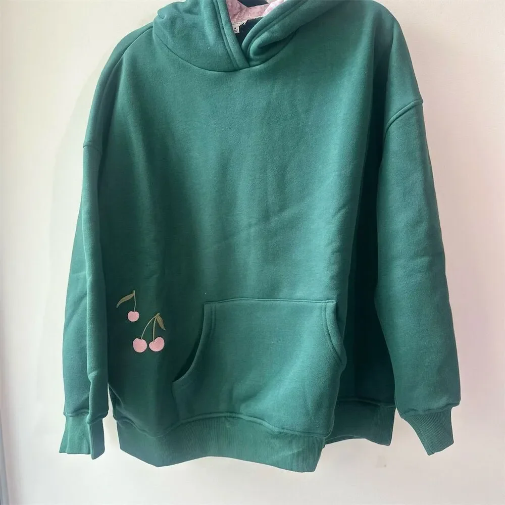 Le Lis Women's Cherry Graphic Oversized Hoodie Green Size M Casual Fall